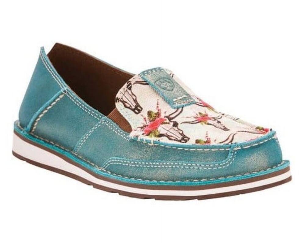Ariat Cruiser Loafers Suede Leather Duratread Flats Slip On Cow Skull Blue 8.5